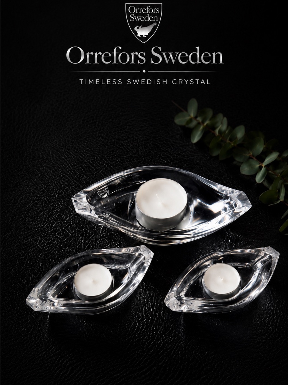 Orrefors Sweden Crystal Tealight Candles Set of 3, Nvr Used, Scandinavian Decor